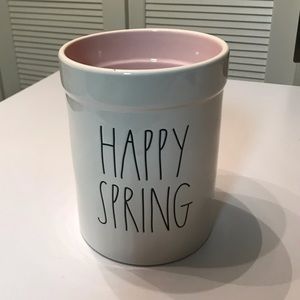 New Rae Dunn white glossy Flower Pot Vase Planter Wine bucket - Happy Spring